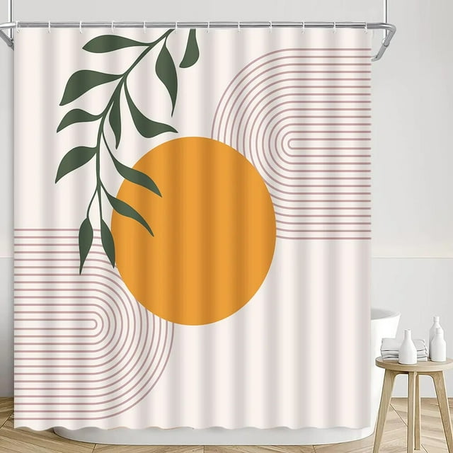 Mid Century Shower Curtain Modern Geometric Bohemian Plants Leaves