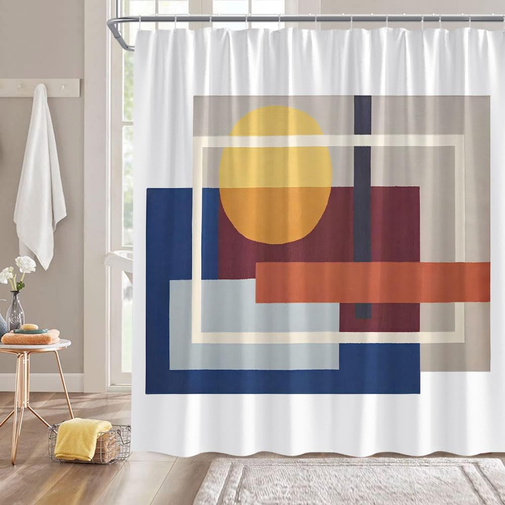 Mid Century Shower Curtain Modern Geometric Colorful Abstract Vintage ...