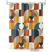 Mid Century Shower Curtain, Orange Brown Beige Blue Abstract Retro Geometric Modern Waterproof Shower Curtain Set with 12 Hooks Lightweight Washable Fabric Shower Curtains for Bathroom 36x72 Inches