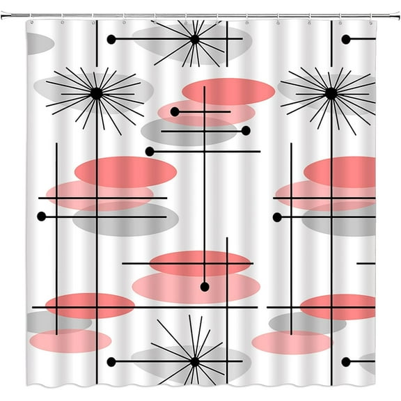 Mid Century Shower Curtain Retro 1950S 1960S Vintage Atomic Science Absctract Geometric Modern Sputnik Mid Century Iconic Atomic Starbursts Classic Fabric Bathroom Curtain Set with Hook 72x72 IN