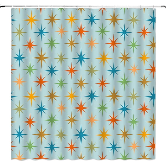 Mid Century Shower Curtain Retro Atomic Starbursts Modern Abstract 50s Geometric Iconic Bathroom Decor Polyester Curtains with Hooks