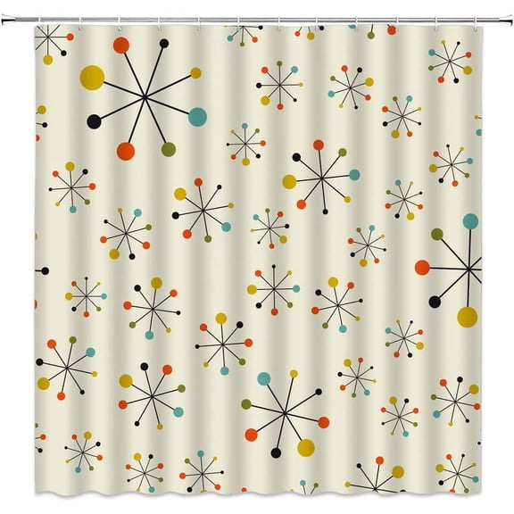 Mid Century Shower Curtain Retro Atomic Starbursts Modern Abstract 50s Geometric Iconic Bathroom Decor Polyester Curtains with Hooks