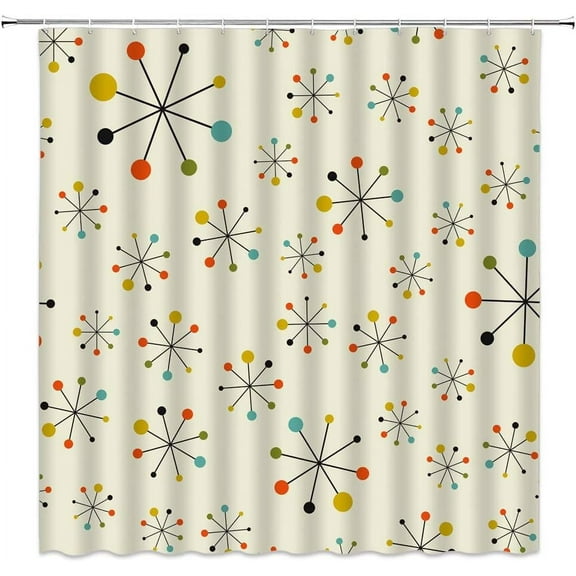 Mid Century Shower Curtain Retro Atomic Starbursts Modern Abstract 50s Geometric Iconic Bathroom Decor Polyester Curtains with Hooks
