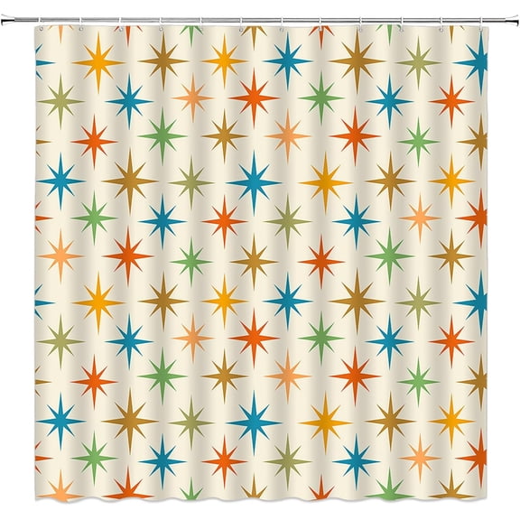 Mid Century Shower Curtain Retro Atomic Starbursts Modern Abstract 50s Geometric Iconic Bathroom Decor Polyester Curtains with Hooks