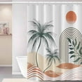 thumbnail image 1 of Mid Century Shower Curtain Set with Hooks Green Leaves Trees Shower Curtains for Bathroom Minimalist Beach Sun Fabric Waterproof Shower Curtain 84x72inches, 1 of 6