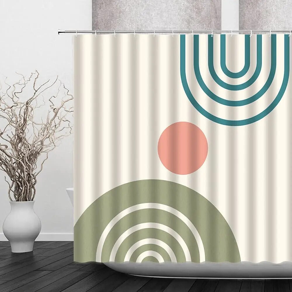 Mid Century Shower Curtains Abstract Minimalistic Curve Modern