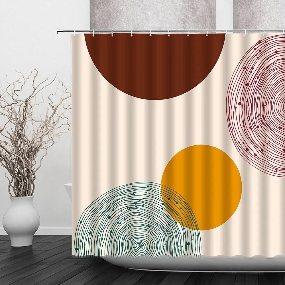 Mid Century Shower Curtains Abstract Minimalistic Curve Modern