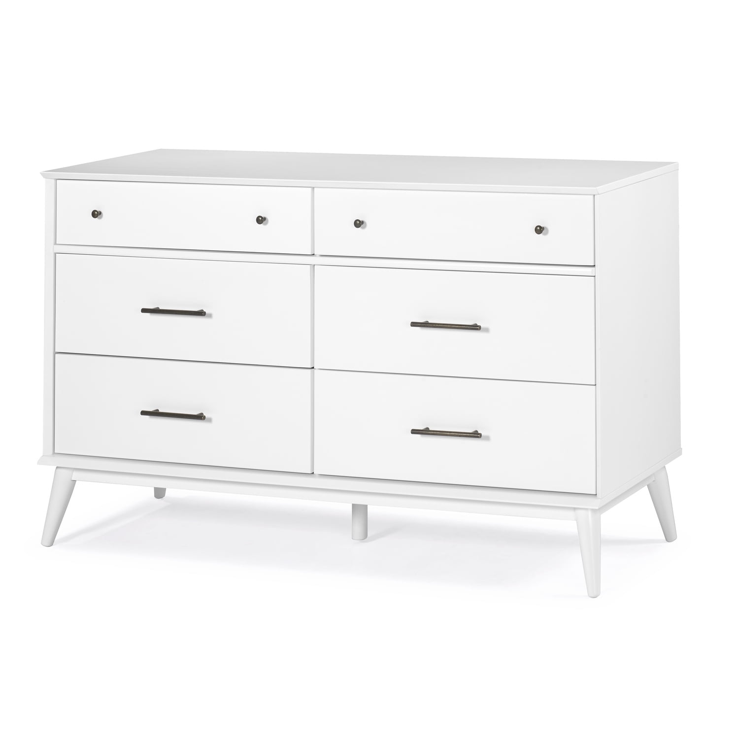 White Solid Wood Mid-Century Modern 6-Drawer Dresser