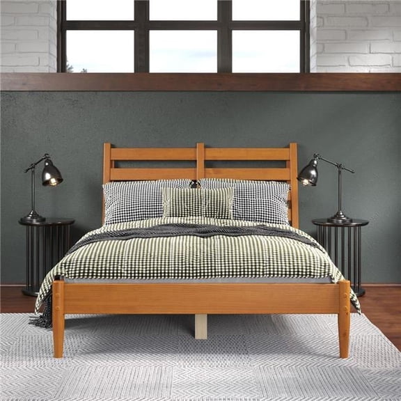 Mid-Century Slat Bed, Castanho - Full Size