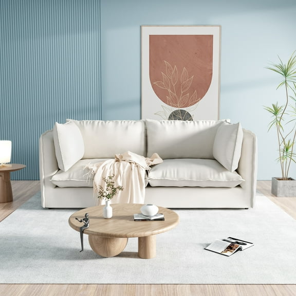 Mid-Century Sofa Couch, Comfy Upholstered Couch with Tufted Back, Sectional Small Couch for Living Room, Apartment, Lounge, 3 Seater Sofa, White