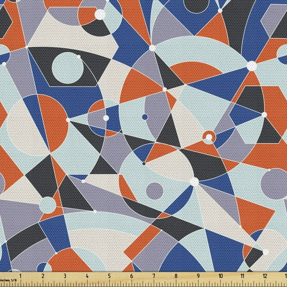 Ambesonne Mid Century Fabric by the Yard Upholstery, Colors Shapes Grid, 5 Yards, Multicolor