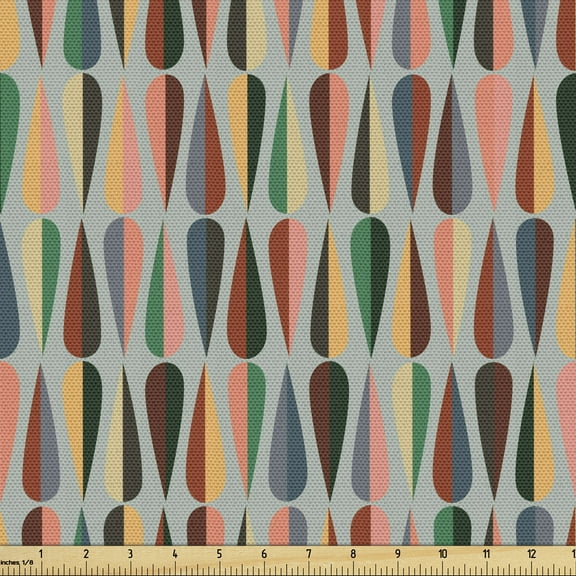 Ambesonne Mid Century Fabric by the Yard Upholstery, 2 Color Droplets, 1 Yard, Multicolor