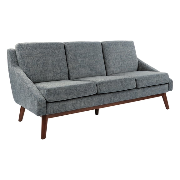 Mid-Century Sofa in Navy Fabric with Coffee Finish Legs