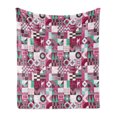 thumbnail image 1 of Mid Century Soft Flannel Fleece Blanket, Rich Pattern of Motifs from Fifties Groovy and Unusual Forms Checkered Design, Cozy Plush for Indoor and Outdoor Use, 50" x 60", Multicolor, by Ambesonne, 1 of 5