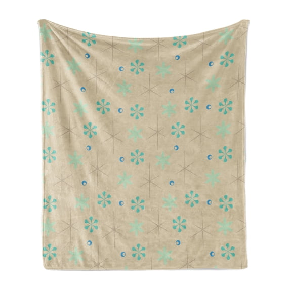 Mid Century Soft Flannel Fleece Blanket, Winter Season Theme Inspired Abstract Vintage Shapes Art Print, Cozy Plush for Indoor and Outdoor Use, 50" x 60", Pale Mustard and Multicolor, by Ambesonne