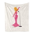 thumbnail image 1 of Mid Century Soft Flannel Fleece Throw Blanket, Female Singer with Microphone Image on Plain Backdrop Art Print, Cozy Plush for Indoor and Outdoor Use, 50" x 70", Ivory Pink and Orange, by Ambesonne, 1 of 5