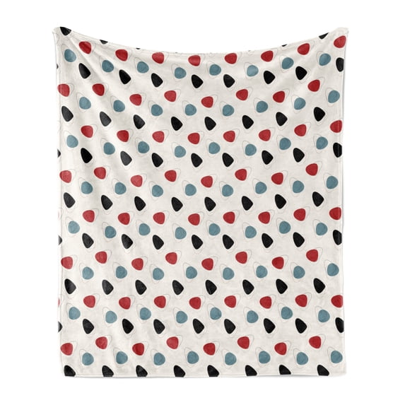 Mid Century Soft Flannel Fleece Throw Blanket, Retro Revival Space Design with Random Abstract Blots and Outlines, Cozy Plush for Indoor and Outdoor Use, 50" x 60", Slate Blue Red Black, by Ambesonne