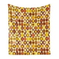 thumbnail image 1 of Mid Century Soft Flannel Fleece Throw Blanket, Retro-Themed Styled Round Edged Square Pattern in Old Earth Tones, Cozy Plush for Indoor and Outdoor Use, 50" x 60", Brown Yellow Coral, by Ambesonne, 1 of 5