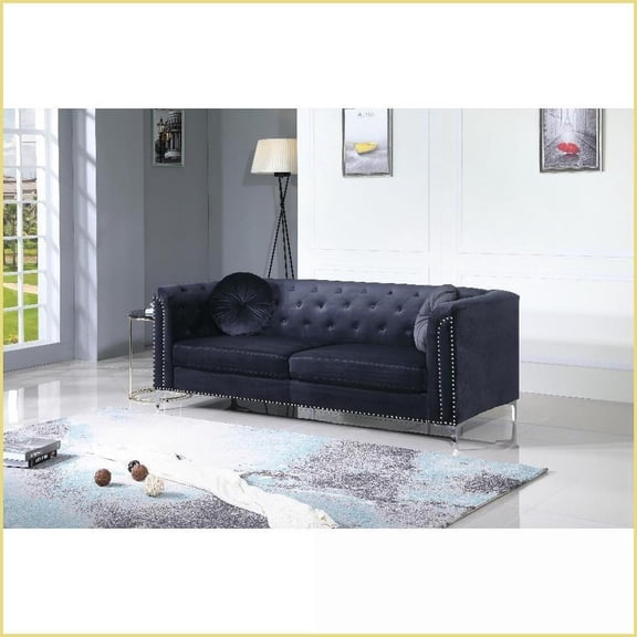 Mid Century Soft Velvety MicroSuede Living Room Sofa | Button Tufted Back | Kiln Dried Hardwood Frame | Black