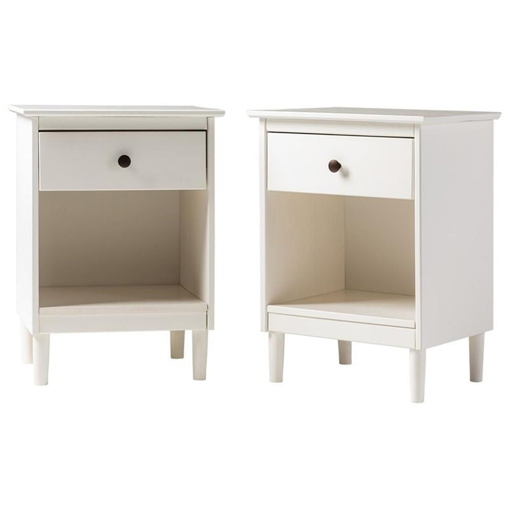 White Solid Wood 1-Drawer Mid-Century Nightstand Set