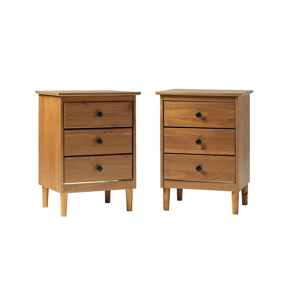 Caramel Solid Wood 3-Drawer Mid-Century Nightstand Set