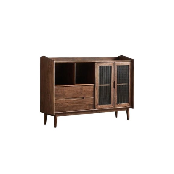 Mid-Century Solid Wood Sideboard Cabinet With Glass Doors Standard