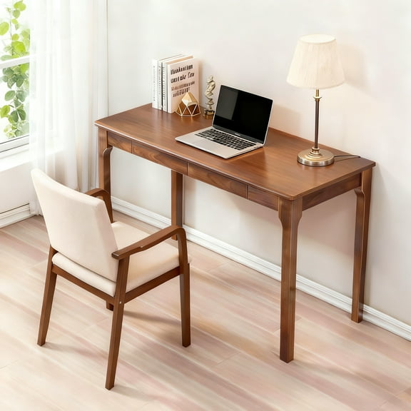 Dokea Mid Century Solid Wood Standing Desk with Drawers - 47.24" Home Office Desk, Tan - Desks