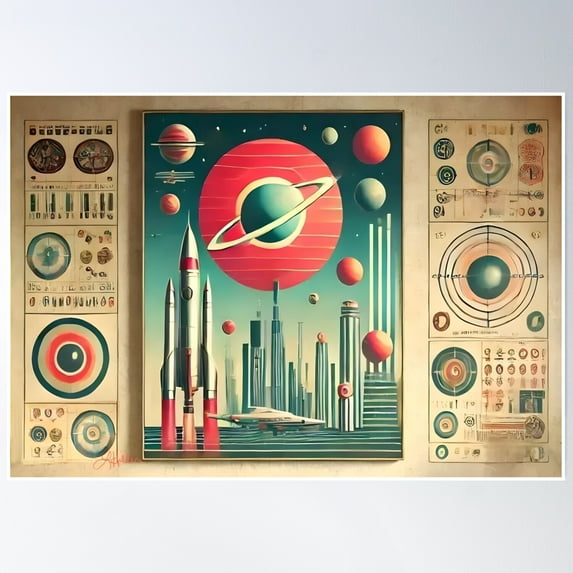 Mid Century Space Age Martini Space Travel Launch Coordinates Poster Wall Art, Modern Wall Decor, 24x36 UNFRAMED