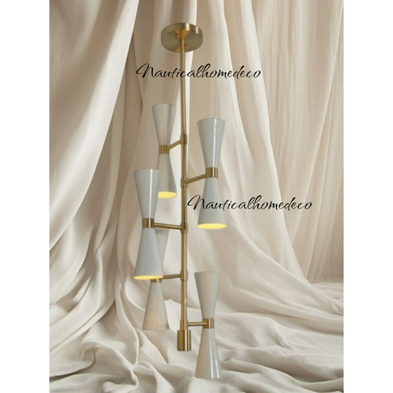 Nautical Home Deco Sputnik 10-Light Brass Chandelier - Modern Antique Platina Gloss Ceiling Light Fixture