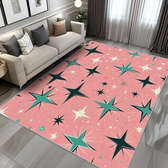 Mid Century Starburst Area Rugs, Modern Atomic Carpet, Washable Non Slip Low Pile Soft Rug for Bedroom Kitchen Bedside Decor Mat 2ftx3ft
