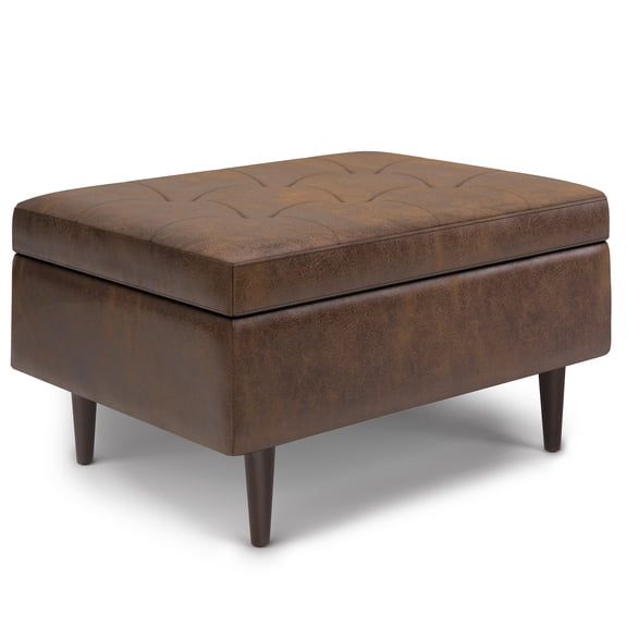 Mid Century Storage Ottoman Coffee Table, Faux Leather Upholstered Lift Top Chest with Tufted Detailing for Living Room, Dark Brown