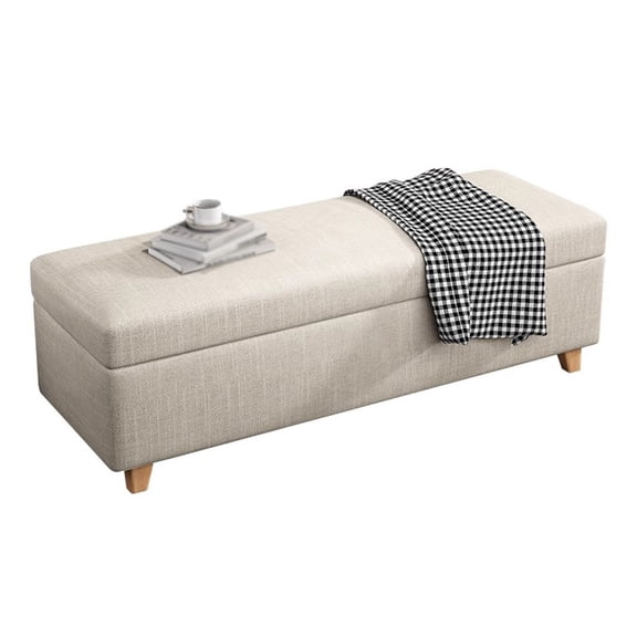 Mid Century Storage Ottoman Linen Bench,Long Storage Chest Bed Bench Footstool with Storage,Modern Mid Century Storage Ottoman Bench for Living Room