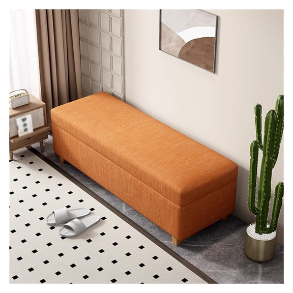 Mid Century Storage Ottoman Linen Bench,Long Storage Chest Bed Bench Footstool with Storage,Modern Mid Century Storage Ottoman Bench for Living Room