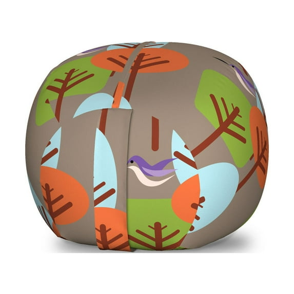 Mid Century Storage Toy Bag Chair, Flying Hummingbird and Colorful Trees Simple Nature Modernist Art Approach, Stuffed Animal Organizer Washable Bag, Large Size, Multicolor, by Ambesonne