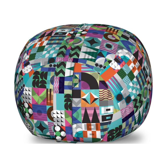Mid Century Storage Toy Bag Chair, Mix of Various Different Geometric Shapes in Squares Funky Sixties Revival, Stuffed Animal Organizer Washable Bag, Small Size, Multicolor, by Ambesonne