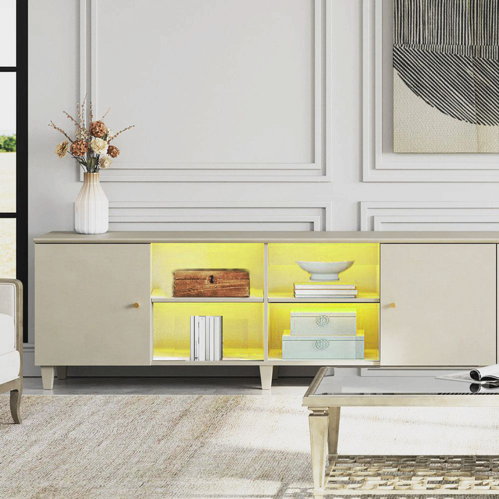 MidCentury Storage with yellow light，tv stand with open and
