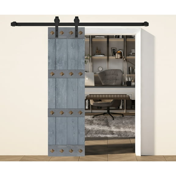Mid-Century Style 24 in. x 84 in. Dark Gray Finished DIY Knotty Pine Wood Sliding Barn Door Slab