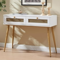 Mid-Century Style Entryway Table, Console Table with Two Drawers, Narrow Sofa Table for Living Room, Hallway, Rectangular, White