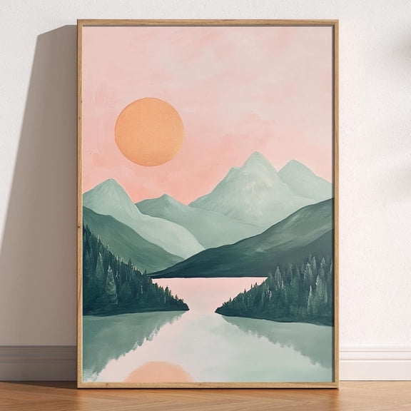 Mid Century Sun And Mountains Retro Landscape Poster, Unframed Paper Poster 8x10in