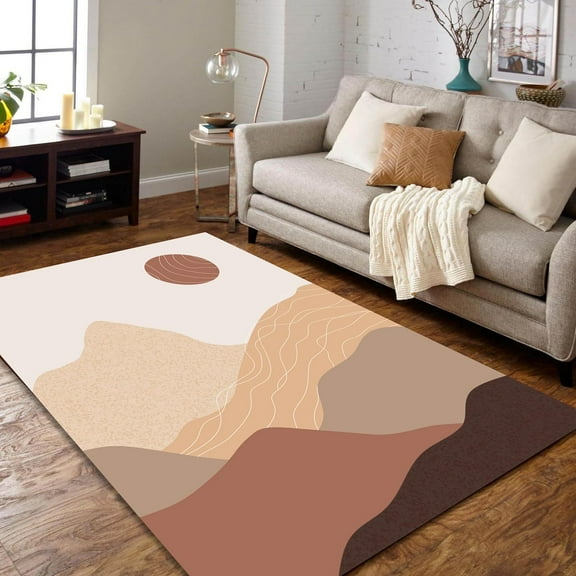 Mid Century Sun Washable Area Rug, Scandinavian Abstract Bedroom Rug, Thin Living Room Rug With Nonslip Backing No Shedding Large Area Rug Lightweight Abstract Rug For Home 3x4ft