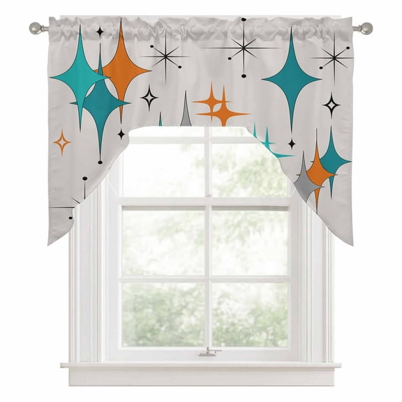 Mid Century Swag Valance for Windows, Boho Modern Geometric Swag Curtains Valances for Small Window Treatment Rod Pocket for Kitchen Bathroom 1 Panel 56x36in