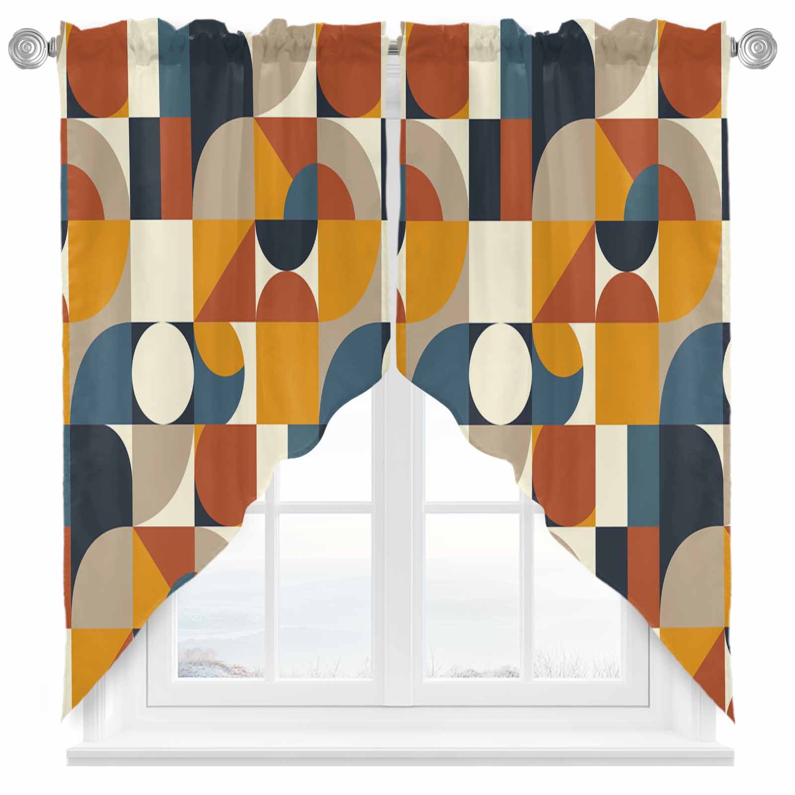 Mid Century Swag Valances for Windows 2 Pack Orange Brown Beige Blue ...