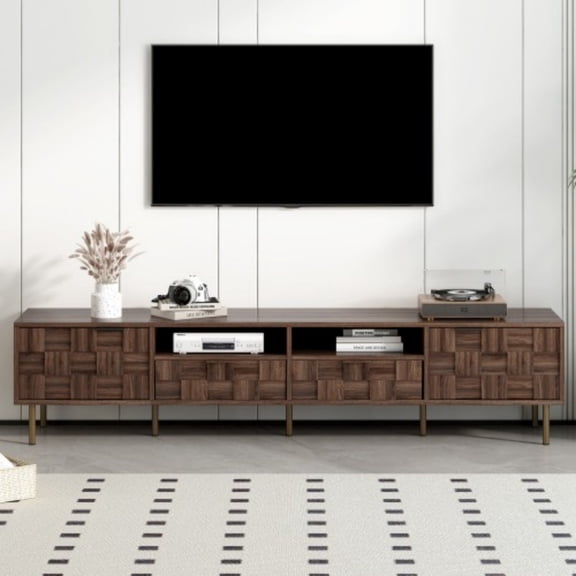 Mid Century TV Stand for 85 Inch TV, 78.7" Wood Media Console with 2 Drawers & Storage Cabinets, Entertainment Center with Cable Management for Living Room Bedroom Home Theater, Dark Brown