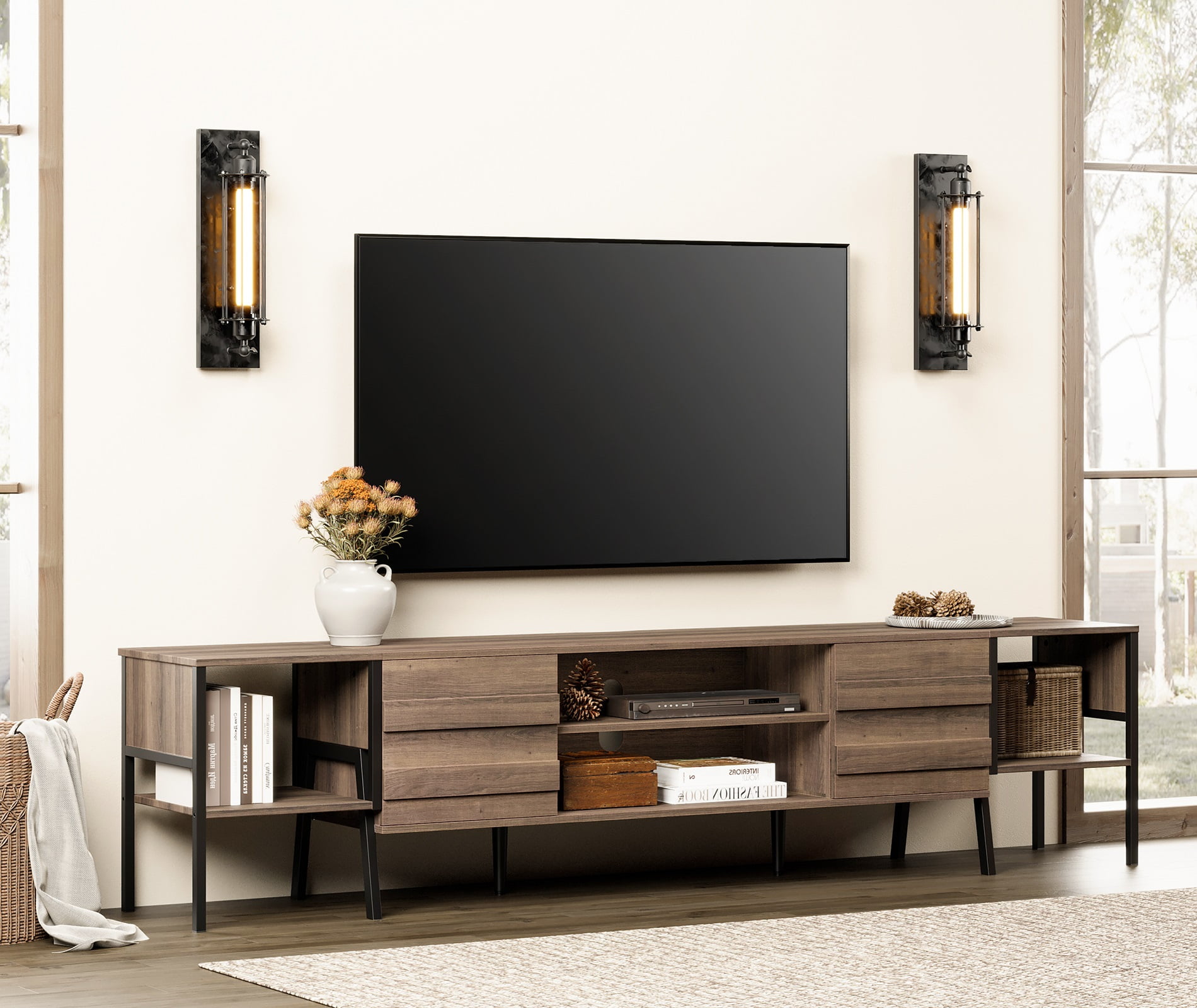 MidCentury TV Stand for TV 90 inch TV Wood Modern Entertainment Center