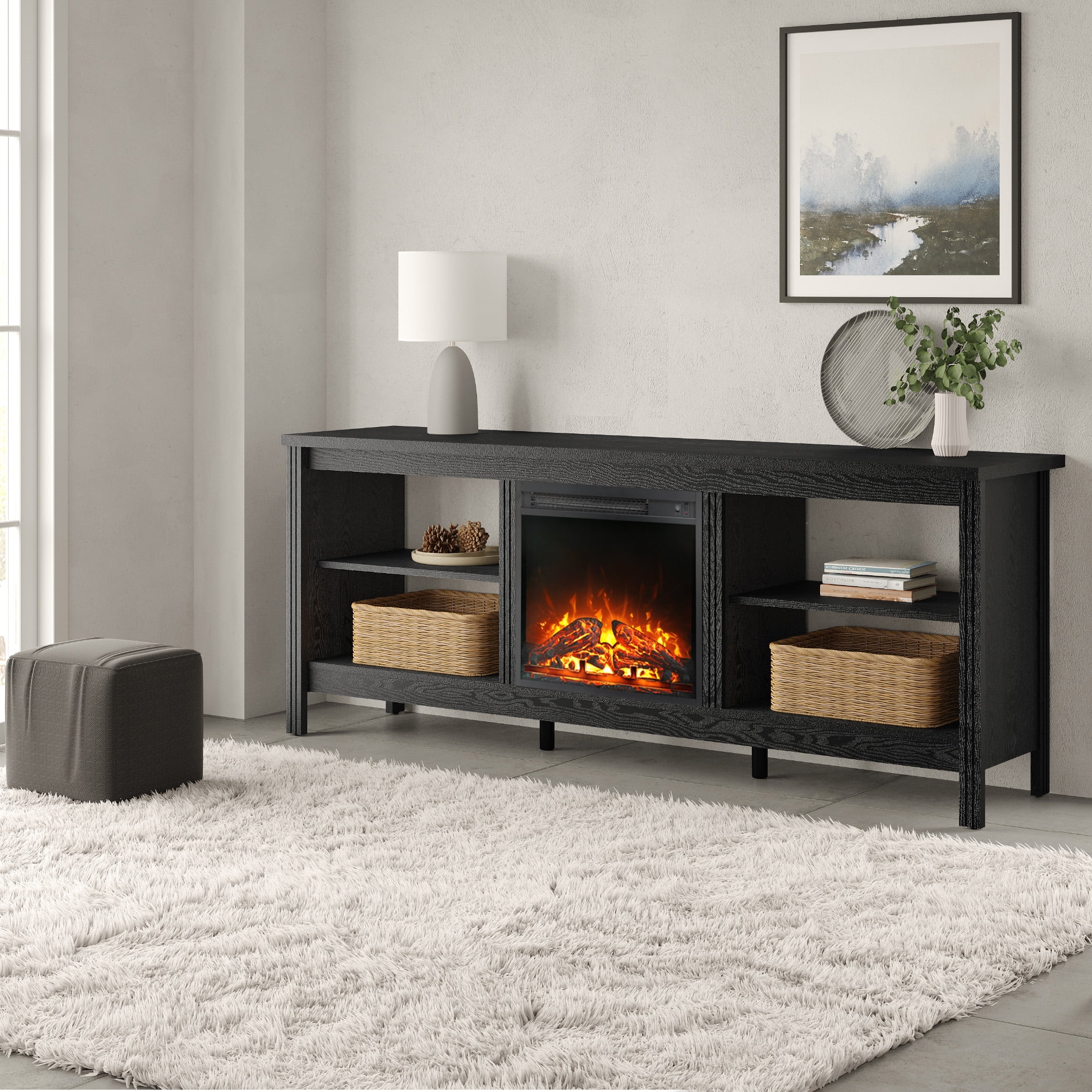 Mid Century TV Stand with LED Lights for TVs up to 85 Inch Modern