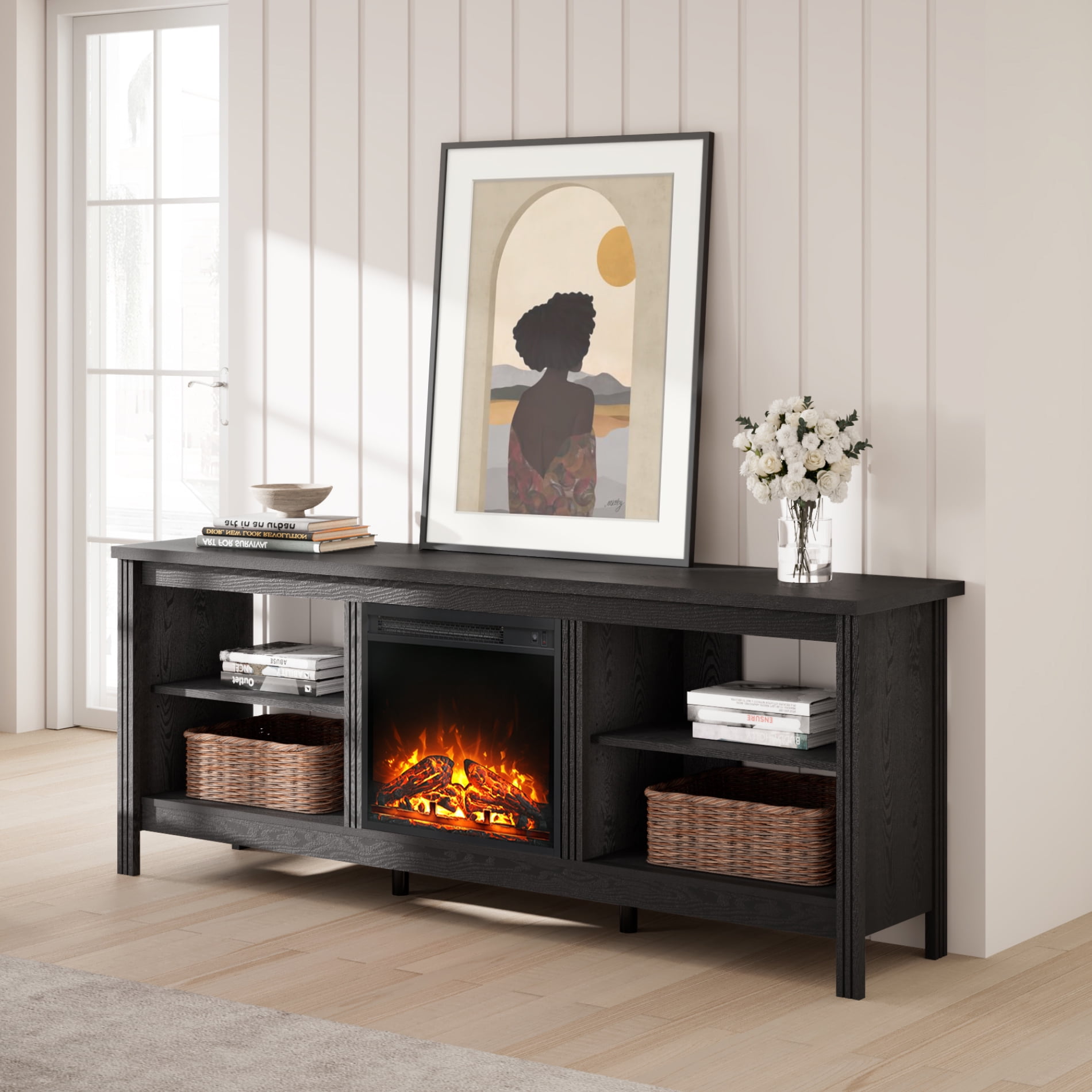 Mid-Century TV Stand with LED Lights for TVs up to 85 Inch, Modern Entertainment Center for 80 inch TV Console Media Table with 6 Storage for Living Room Bedroom, Espresso Sansujyuku sansujyuku.com