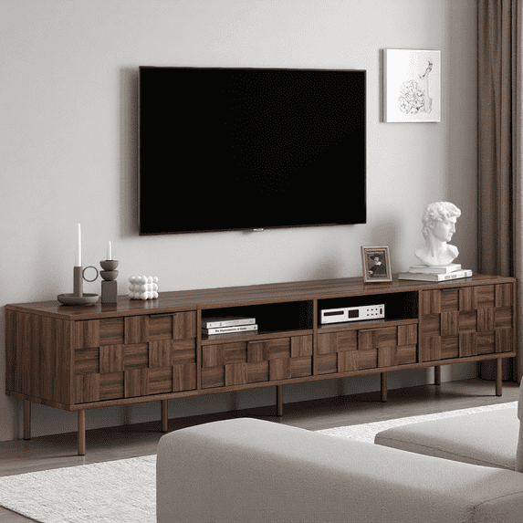 Mid Century TV Stand for TVs up to 85", 78.7 Inch Media Console with 2 Drawers & Storage, Entertainment Center for Living Room, Dark Brown
