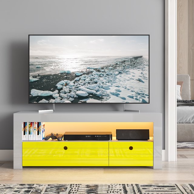 Mid Century TV Stand with LED Lights for TVs up to 55 Inch TV Console