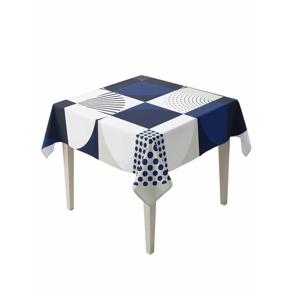 Mid Century Table Cloth 54x54 Inch Square, Abstract Blue White Geometric Waterproof Tablecloth Washable Table Cover for Party Picnic Dinner Decor