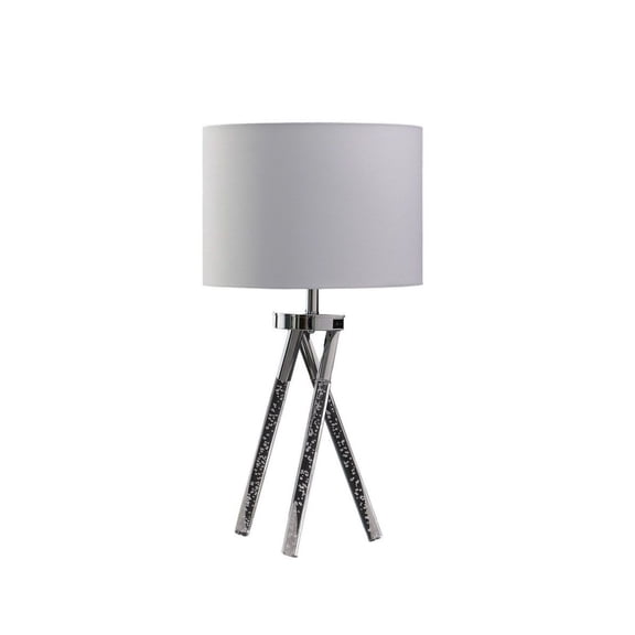 Mid Century Table Lamp 26.25" Birgit Acrylic Silver Metal - LED & Incandescent Compatible - Living Room, Bedroom - Tapered Legs, Drum Shade